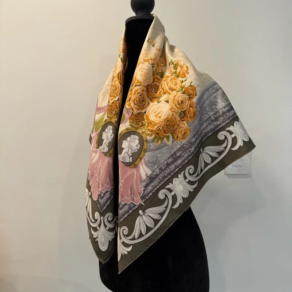 Authentic Christian Dior Silk Scarf with Orange and Gray Accents - Picture 7 of 10